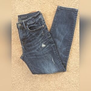 American Eagle Outfitters Distressed Dark Blue Cropped Jeans